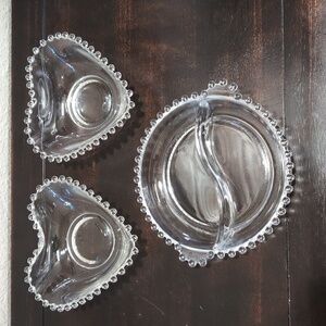 Imperial Candlewick Heart Shaped Serving Bowls & Divided Nut Candy Relish Dish